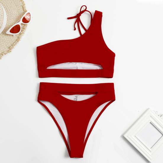2Pcs/Set Women Sexy Bikini Set One Shoulder Hollow Sling Bra High Waist