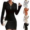 Ladies' Comfortable Casual Fashionable Solid Color Zipper Lapel Hip Hugging Dress