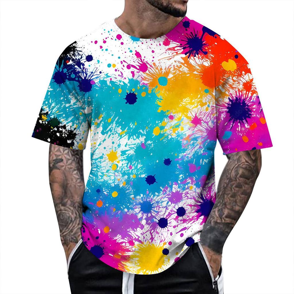 Summer Fun 3D Pattern Tie Dyeing T-shirt Color Painting 3D Printing Men's T-shirt Short Sleeve Top
