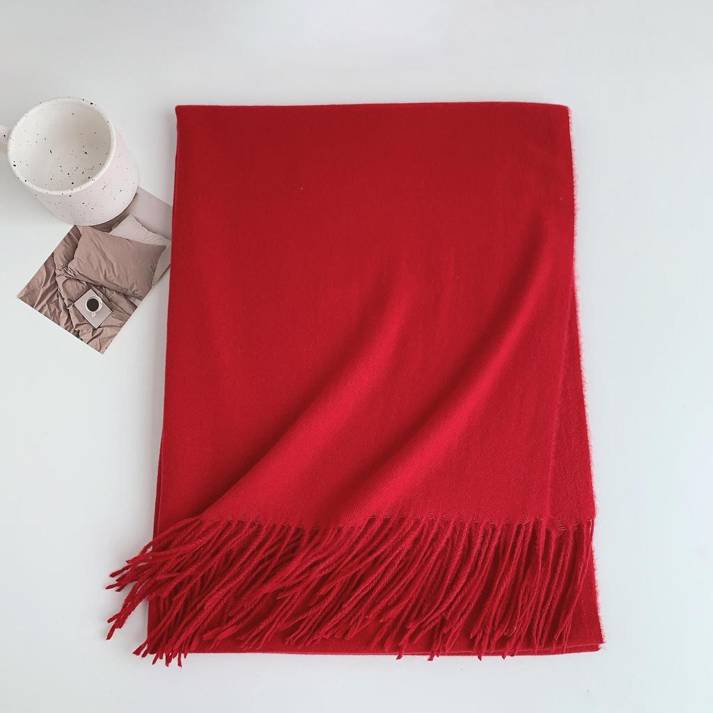 Роскошный шарф из имитации кашемира с кисточками, однотонный красный для женщин - корейский стиль, зимний универсальный, элегантный