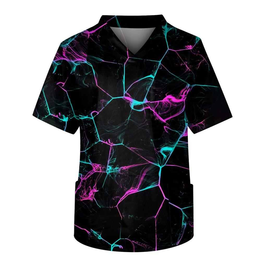 Мужская рабочая блузка с короткими рукавами и v-образным вырезом с принтом, топ с нагрудным карманом