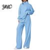 Athleisure Wear for Women 2Pcs/Set Oversized Loungewear, Quarter Zipper Sweatsuit Long Pants Set, Loose Tracksuit Fit Sleeve Pullover Jogger