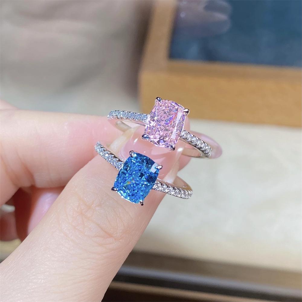 S925 Sterling Silver Pink Radiant Cut Flower Ring for Women - Cute, Sweet, INS Style.