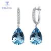 Natural Sky Blue Topaz Big Water Drop 12*16mm Good Clasp Earrings Pure 925 Sterling Silver Fine Jewelry For Women Daily Wear