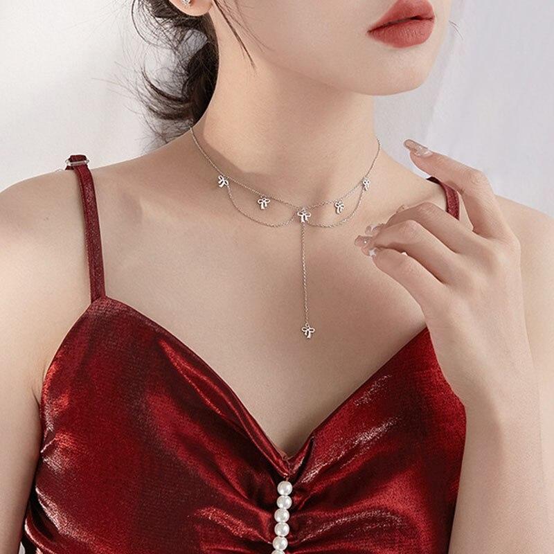 Ожерелье-бантик из стерлингового серебра 925 пробы, женское, простое, милое, с короткой цепочкой, колье-чокер, оптовая продажа