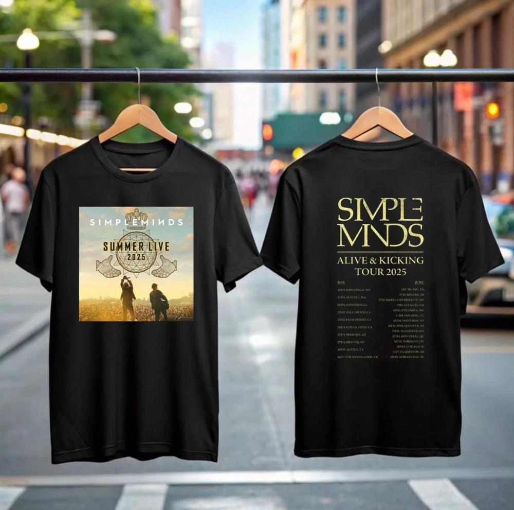 Футболка Simple Minds Tour 2025 Футболка рок-группы Живые и Бодрые Подарок для мужчин и женщин С принтом Удобная С коротким рукавом Уличная одежда