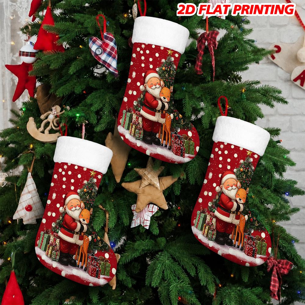 Christmas decoration fireplace hanging stocking 1pc 2D Flat Holiday Christmas Decorative Stocking Christmas Santa Tree G