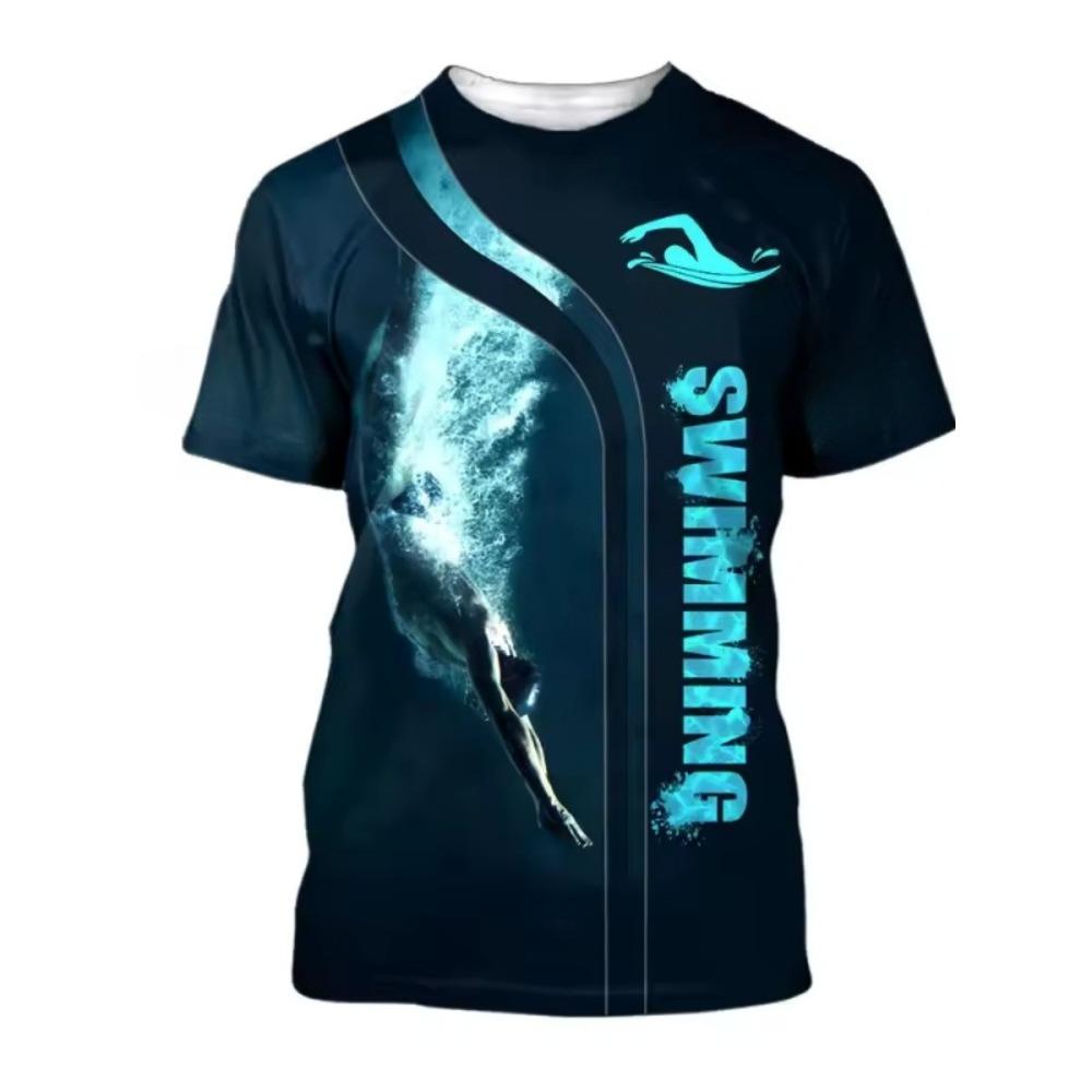 Мужская 3D-печатная футболка для плавания Свободная Повседневная Удобная Дышащая Большого размера С коротким рукавом Универсальная Модная футболка