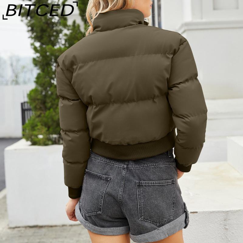 BITCED Autumn/Winter Women's Short-Length Cotton Coat Long-Sleeved High-Neck Thermal Jacket Loose-Fit Casual Cotton Jacket Puffer Coat