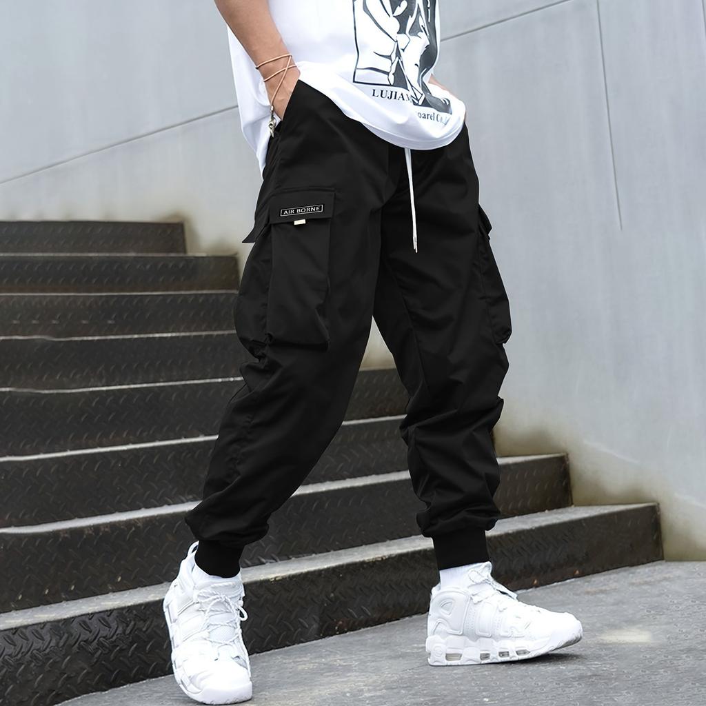 Мужские джоггеры на весну и осень, повседневные свободные брюки-карго с несколькими карманами и завязками на открытом воздухе
