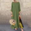 Dress Maxi Women Vintage Summer Solid O Neck Stitching Printed 34 Sleeve Side Buttons Dresses Loose Casual Long Dress Plus Size