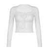 Bandage Folds Square Collar Crop Top Women Fairycore Y2k White T Shirts Basic Knitted Elegant Tees Vintage 2000s Clothing