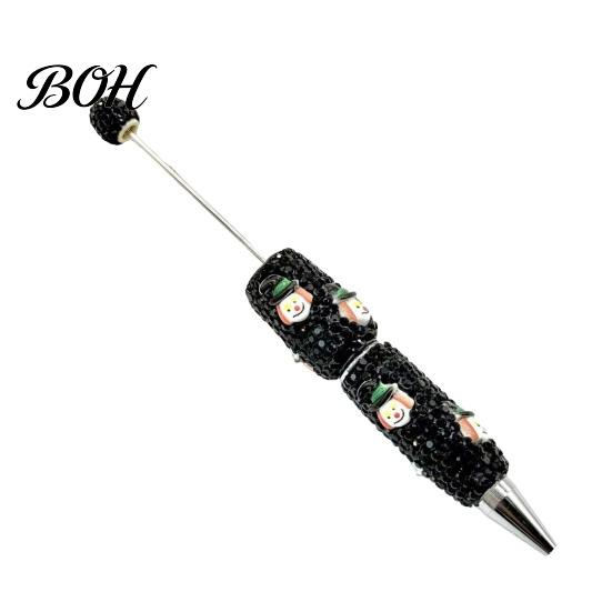 Unique Halloween Gift Rhinestone Beadable Pen, Glitter Plastic Beaded Pumpkin Ghost Skull Festive Gel Ink Pen for DIY Craft Making, School Office