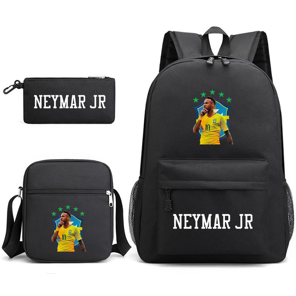 Neymar schoolbag star Neymar has the same peripheral printed backpack, male and female students campus three-piece schoolbag.