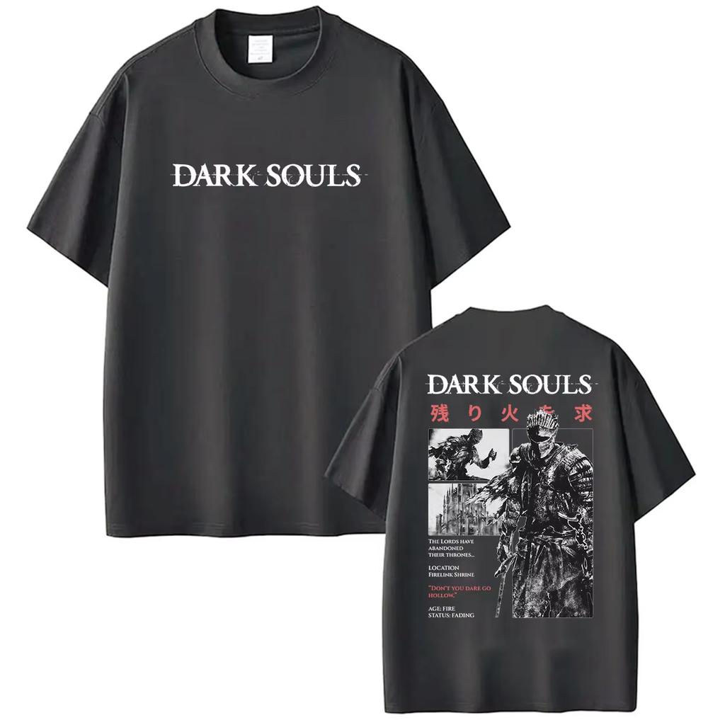 Винтажная Стирка Dark Souls Готика Темное Фэнтези Soulslike Игровой Мерч Подарок Геймеру Графическая Футболка Мужская Женская Печатная Футболка Летняя Повседневная Мода