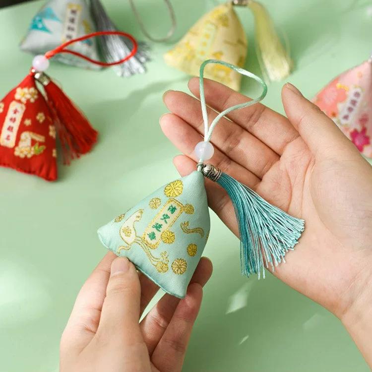 Dragon Boat Festival Sachet Perfume Bag Mosquito Repellent Argy Wormwood Small Pendant Triangle Zongzi Filled Spice Carry-on Embroidery Tassel Pouch