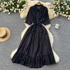Korean Fashion Summer Vintage Sweet Elegant Sexy Chic Polo Neck Ruffle Single Breasted Slim Dress