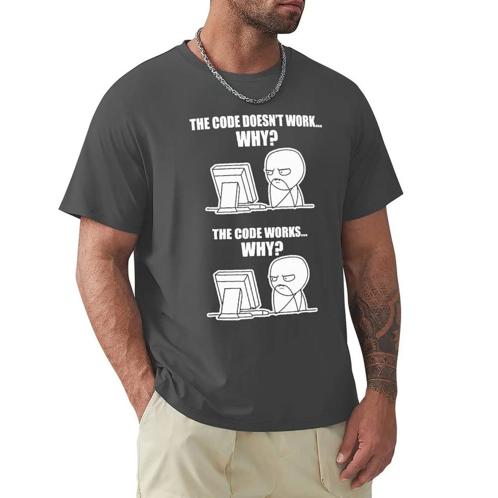 Творческий Забавный Программист Код Работает Почему Мем Принт Футболка Camiseta Hombre Linux Операционная Система Мода Уличная Одежда Для Подарка