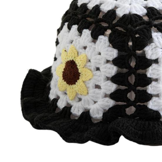 Мультяшная шерстяная шапка с аппликацией в виде вишневого гриба, вязаная шапка, полая, конфетного цвета, детский головной убор, ведро