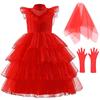 Girls Halloween Red Hollow Out Horror Ghost Bride Devil Priestess Party Dress 3-12-year-old Halloween Cosplay Costume Gothic