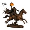 Sleepy Hollow Knight Ornament Headless Horseman Statue with LED Pumpkin Light, Resin Halloween Dark Retro Tabletop Figure Figurine, Horror Sculpture