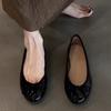 Cowhide Model~ Leather Round Head Bow Flat-bottomed French Retro Ballet Shoes Women's One-pedal Commuter Single Shoes Ladyshoes