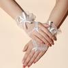 Lace Short Gloves for Women Bridal Wedding Lolita Style Mesh Hand Sleeves with Handmade Ribbon Bow And Hook Finger Glued