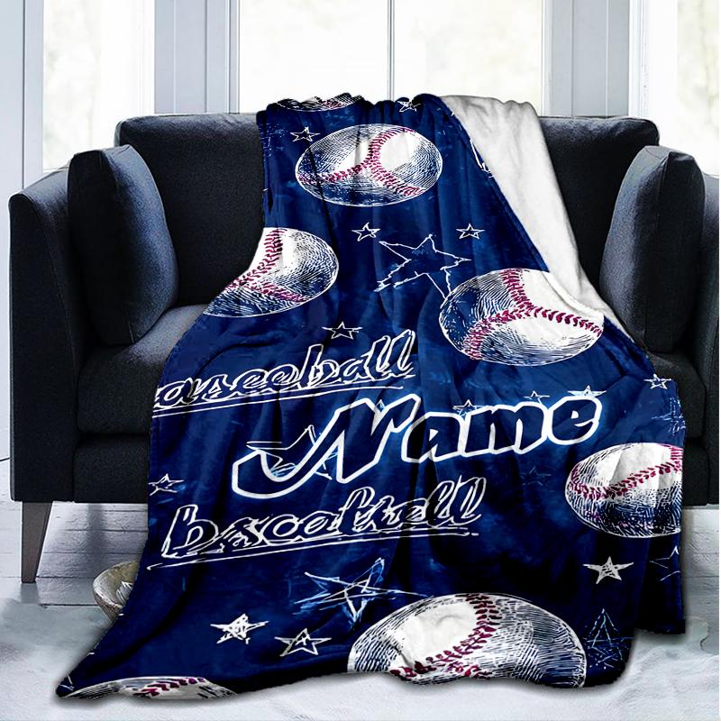 1PC Custom Name Baseball Stars outdooor Flannel blankets Throw Blanket All-Season Throw Gift Bedspread for Couch, Bed, Camping Holiday Birthda