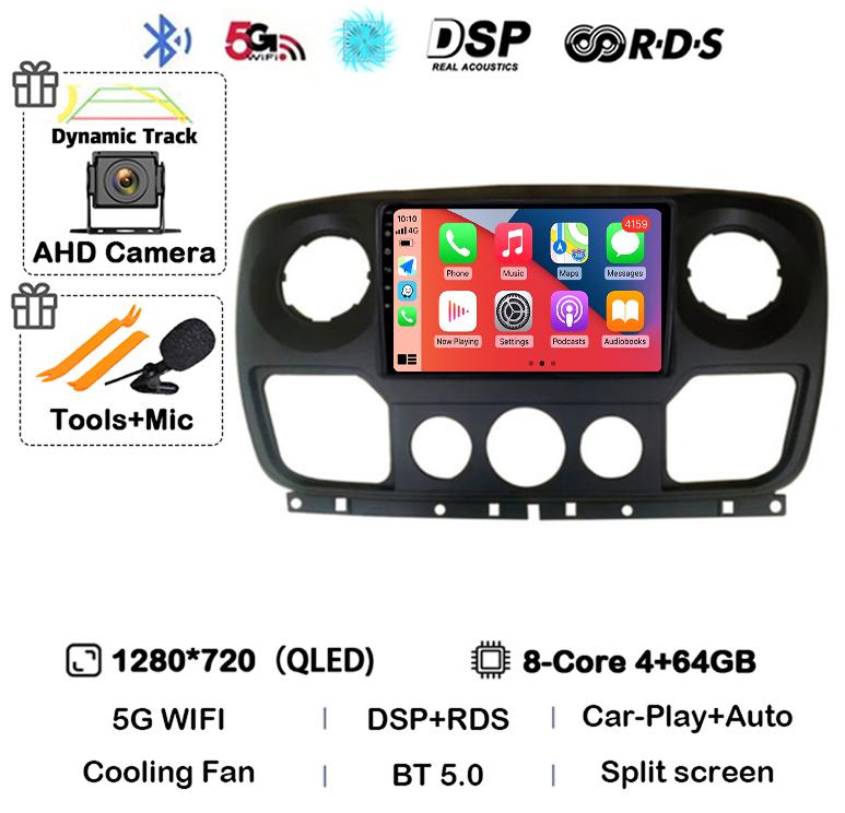 Android 14 Auto Carplay Car Radio For Renault Master Nissan NV400 Opel Movano 2010-2021 Multimedia Video Player GPS Wifi+4G QLED