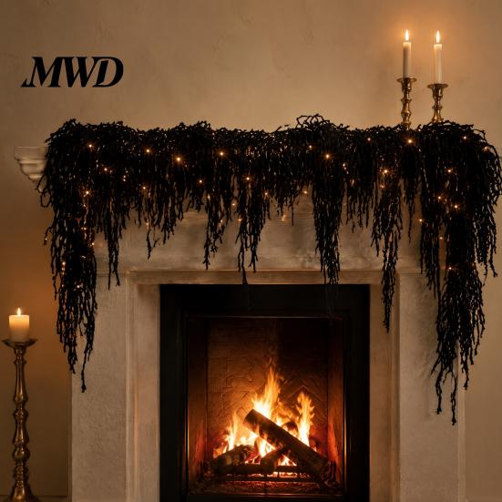 Haunted House Theme Supplies Halloween Lighted Creepy Vine Garland with LED Light, Waterproof Faux Black Branch Flexible Bendable Wreaths Decoration