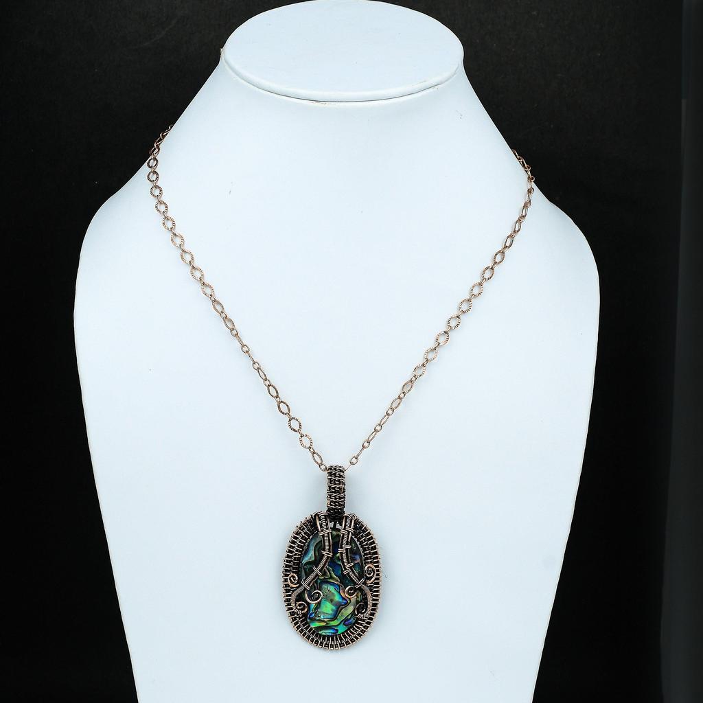 Подвеска из медной ракушки Abalone Shell, подвеска из медной проволоки, драгоценный камень в виде ракушки Abalone Shell, медная бижутерия, кулон ручной работы, подарок для него, подарок для матери