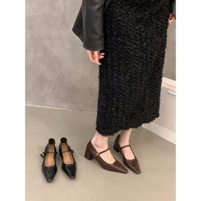 Французские туфли на высоком каблуке в стиле ретро коричневые одинарные туфли женские туфли 2024 года новые летние черные туфли Мэри Джейн для поездок на работу