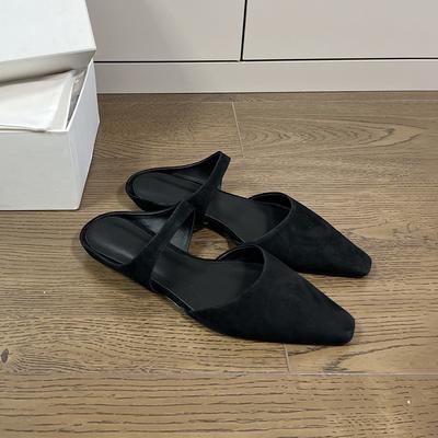 2025 кожа замша ретро Мэри Джейн женская обувь сумка голова полушлепанцы женский плоский каблук острый носок мягкая подошва крутые шлепанцы