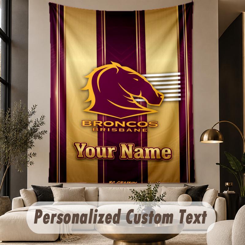 Custom Text Tapestry Brisbane Broncos Print Wall Tapestry Indoor Living Room Wall Decor