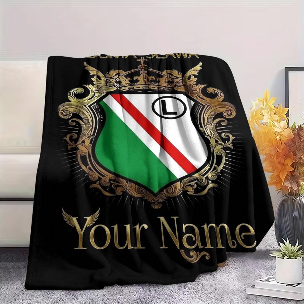 1PC Crest Emblem Custom Name Patterned Flannel Blanket Suitable For All Seasons For Home Decor Warmth And Comfort Gifts Holiday Present