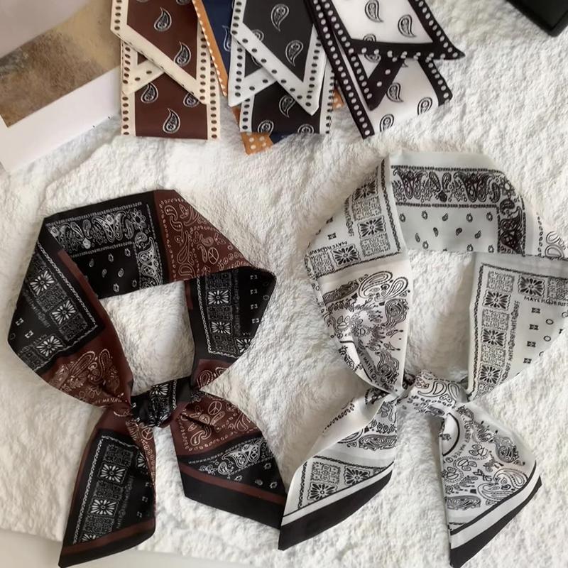 New Luxury Narrow Short Silk Scarf for Woman Skinny Scarves Paisley Hairband Small Bag Tie Hangbag Handle Ribbon Kerchief