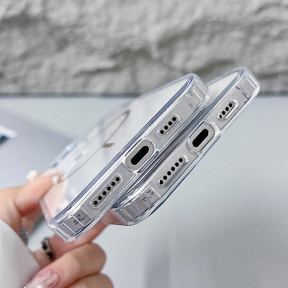 Магнитный прозрачный чехол для iPhone 16 E 15 14 13 12 11 Pro Max Plus mini XS XR Funda для Magsafe Силиконовый прозрачный чехол