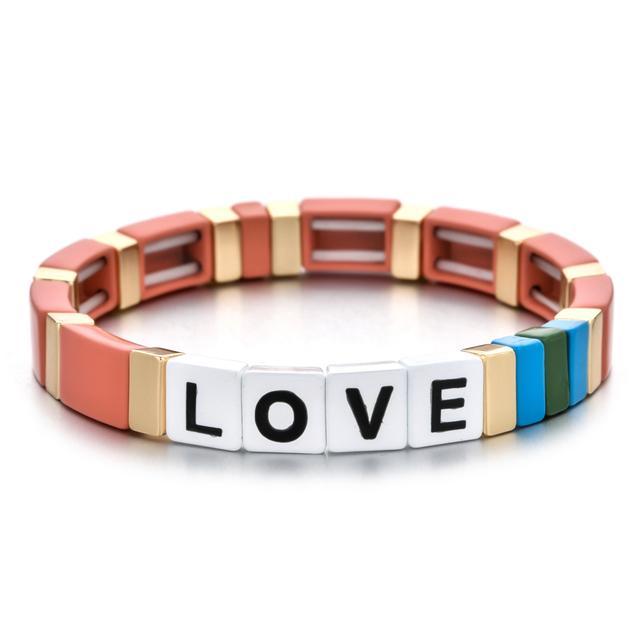 New Custom Tile Bracelet Charms Love Heart Handmade Women Kids Jewelry Engraved Letter Bracelet Gift Fashion