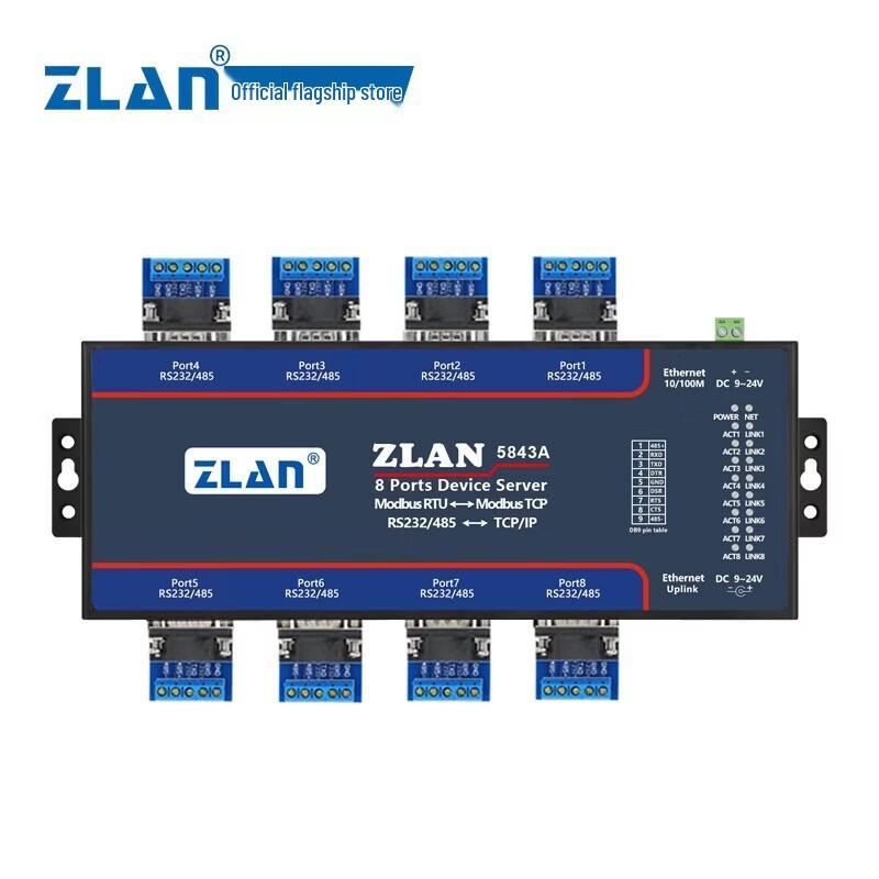 ZLAN ZLAN5843A 8-Port RS232/485 to Ethernet Serial Server