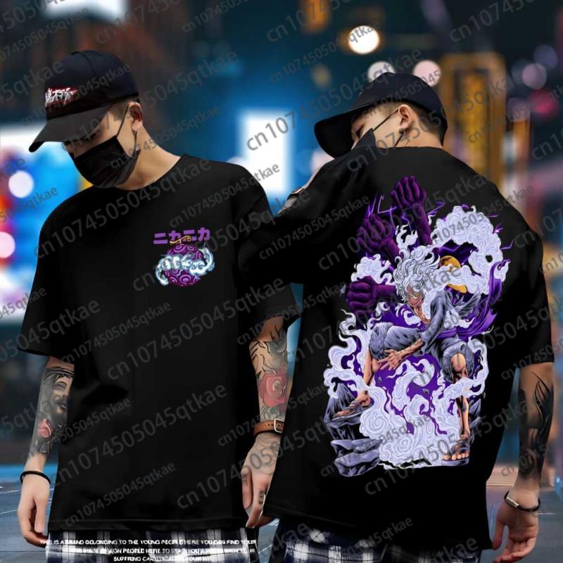 Футболка ONE PIECE Joint с коротким рукавом, принт Луффи Gear5, хлопковая футболка, мужская/женская, оверсайз, модная, Bandai, футболка для косплея, детская/взрослая