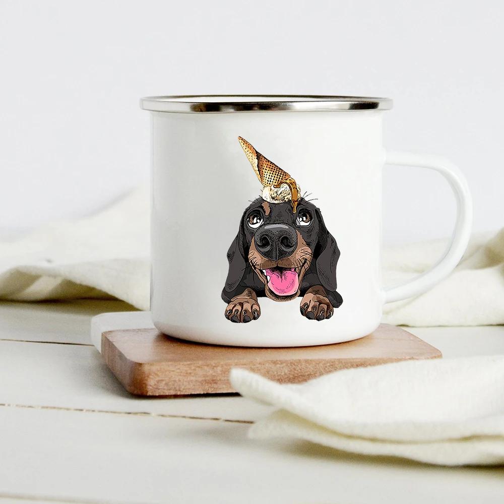Peace Love Dogs Print Креативные эмалевые кофейные кружки с изображением мультяшных такс Собачьи лапки для вечеринок Пиво Сок Молоко Чашки Подарки на день рождения другу