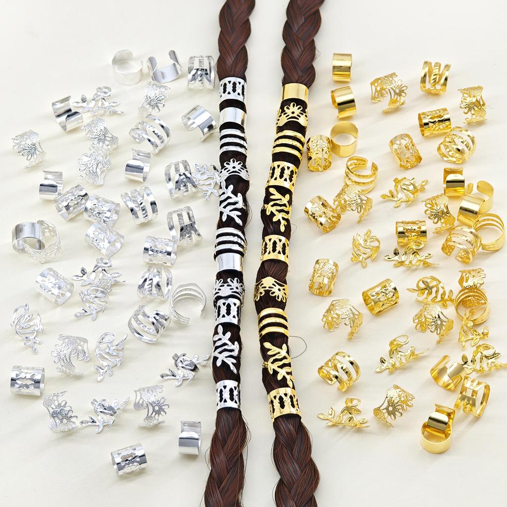 100pcs Elegant Golden Alloy Hair Jewelry for Braids, Solid - Vintage-Inspired Accessories for Men & Women's Dreadlocks