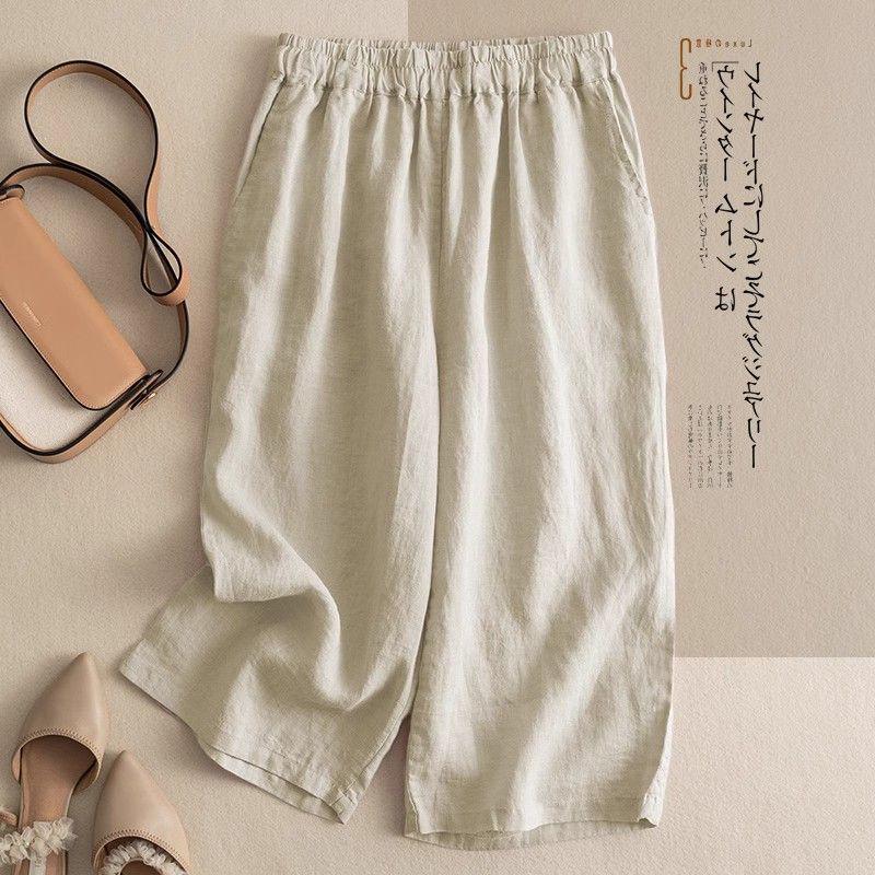 Женские ретро шорты свободного кроя из хлопка и льна, широкие штанины, темно-синие