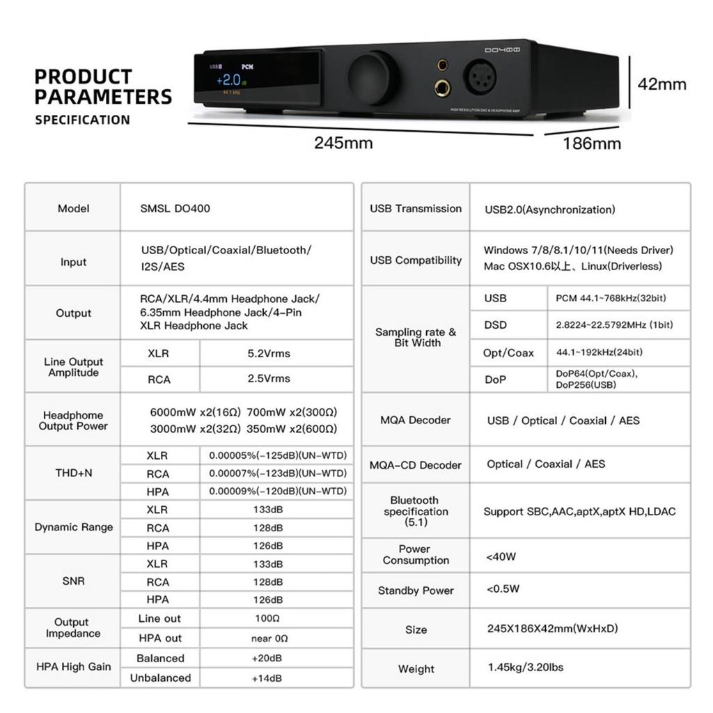 SMSL DO400 сбалансированный ЦАП для наушников ES9039MSPRO USB Bluetooth ЦАП MQA ЦАП IIS входной усилитель для наушников с пультом дистанционного управления усилителем, ЦАП XMOS-XU316,