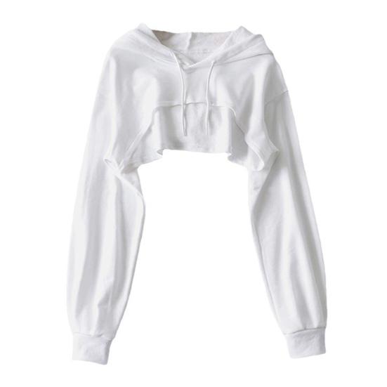 Женская короткая толстовка с капюшоном, однотонная, с длинными рукавами, с завязками на резинке, свободная, индивидуальная, спортивная, уличная, повседневная, топ