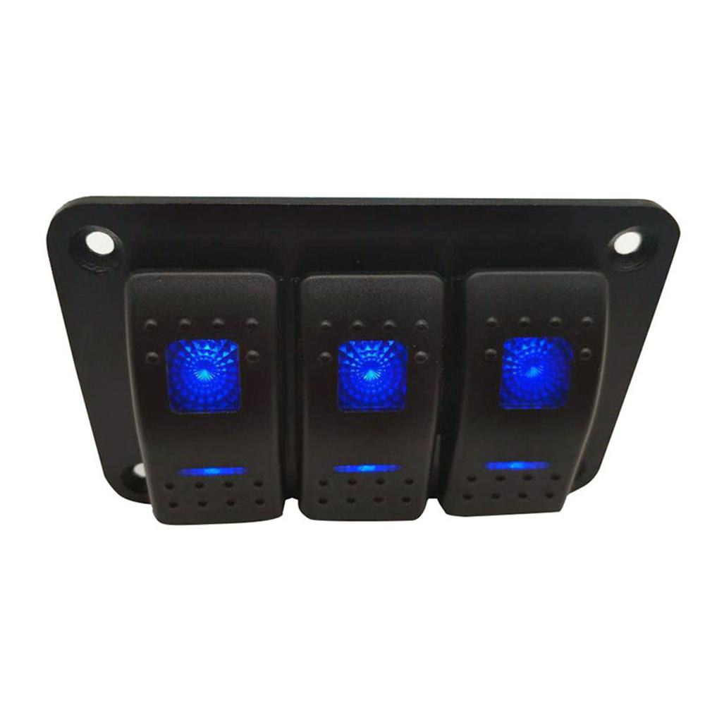 Панель тумблеров на 3 клавиши для автомобиля, лодки, морского транспорта, дома на колесах, грузовика, с синей светодиодной подсветкой, 12В-24В