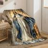 Golden stars and rays surround a figure in a white dress and blue cloak. for all seasons blanket lunch break throw gift