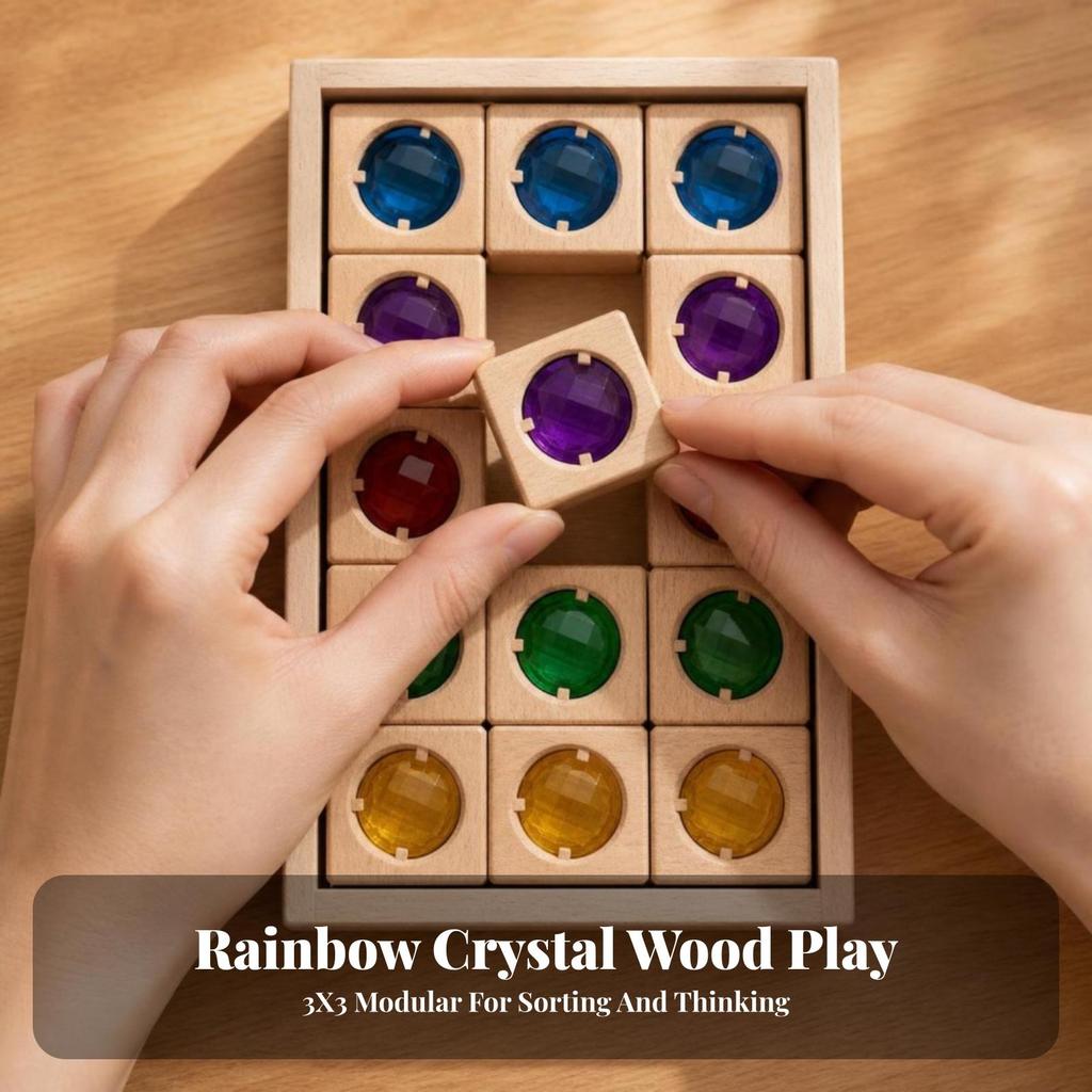 15 Pieces Wooden Gem Blocks Rainbow for Classroom