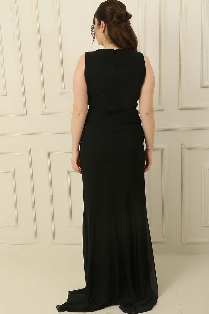 Двубортный воротник спереди со сборкой на подкладке 2 цвета шифоновое длинное платье больших размеров