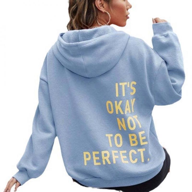 Women's Multi-color Letter Print Casual Loose Long Sleeve Hooded Sweatshirt